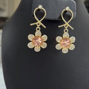 Rhinestone embellished dangling flower bow knot, blush color